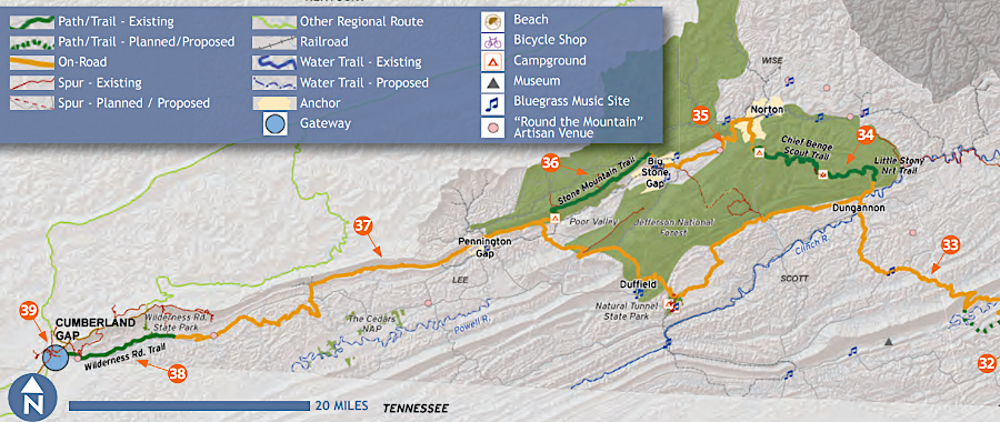 the Beaches to Bluegrass Trail is proposed to end at Cumberland Gap on the western end