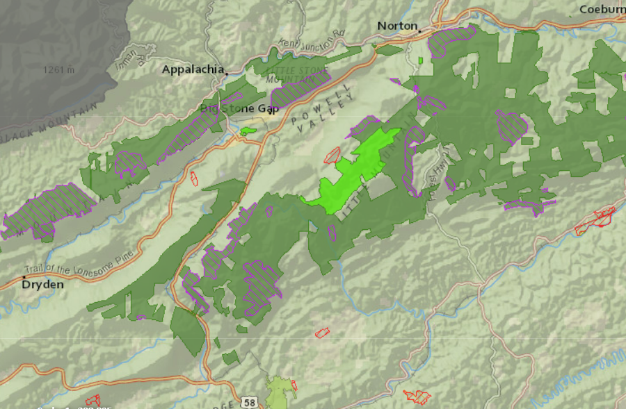 public and private conservation and recreation lands in Southwest Virginia along the Clinch River