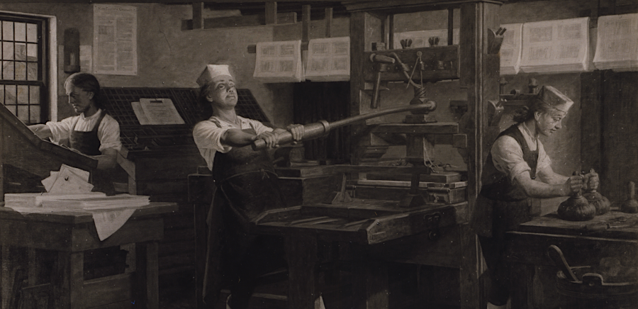 historic trades such as printing are demonstrated at Colonial Williamsburg