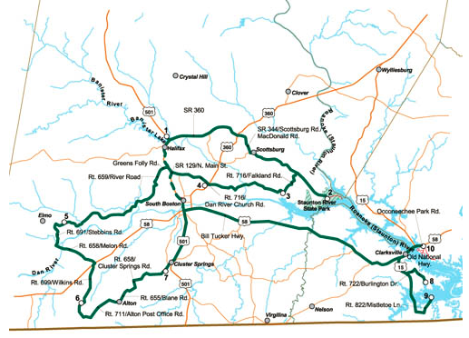 Dan River Loop of the Virginia Birding and Wildlife Trail stays on just the Virginia side of the border