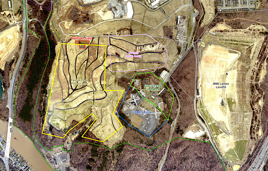 Fairfax Peak is planned for the western edge of the I-95 Lorton Landfill owned by Fairfax County, adjacent to the Urban Search and Rescue (USAR) training site