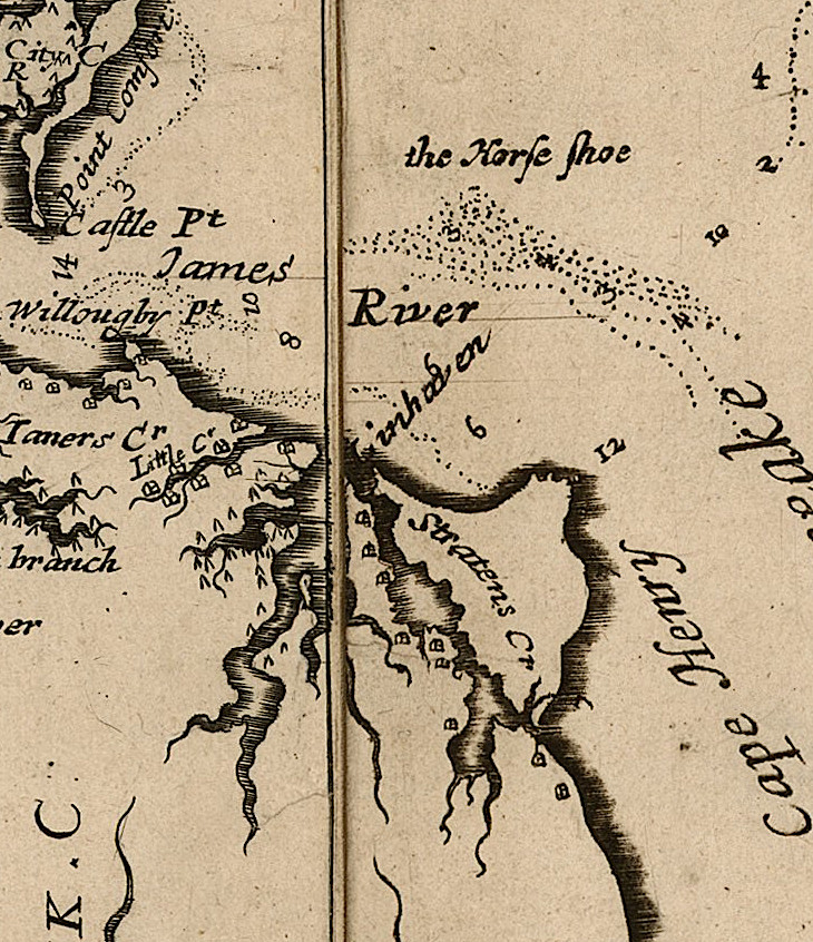 in 1670, Augustine Herrman mapped Cape Henry as part of an island