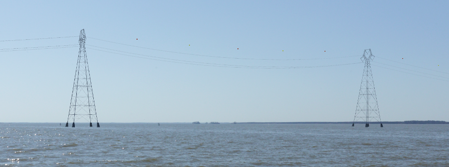 simulated powerline towers in the James River