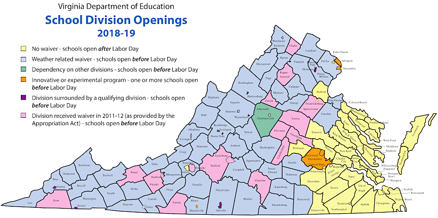 few jurisdictions east of I-95 have been granted waivers to open schools prior to Labor Day