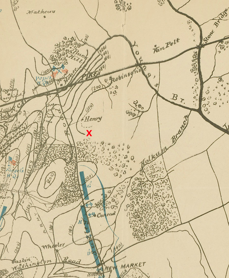the National Park Service built a visitor center (red X) on Henry Hill, center of the deadly First Manassas battle on July 21, 1861