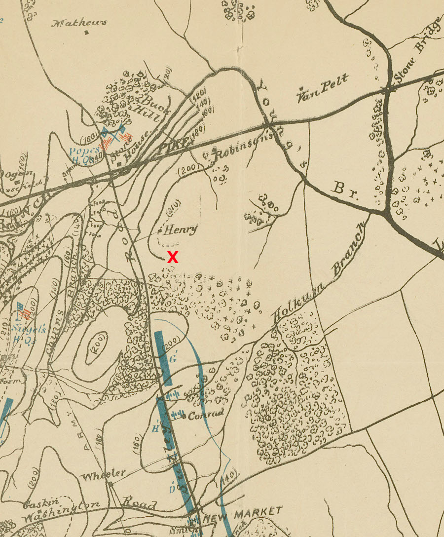the National Park Service built a visitor center (red X) on Henry Hill, center of the deadly First Manassas battle on July 21, 1861