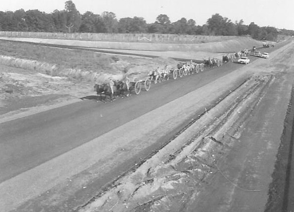 in 1961, horse-drawn artillery slowed cars coming to the centennial event at the park