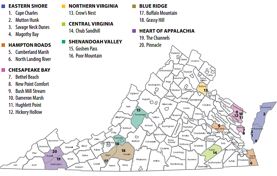 less than 1/3 of the 66 Natural Area Preserves in Virginia are open to public use