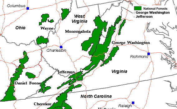 to reduce administrative overhead costs, the two national forests in Virginia are managed by one supervisor based in Roanoke, but each forest has a separate management plan