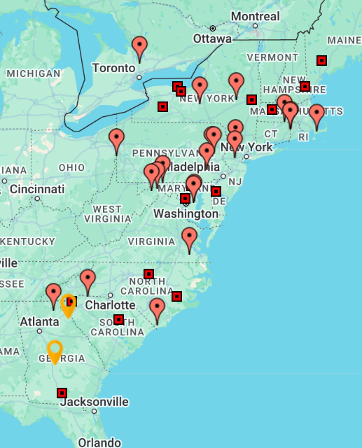 there are naturist clubs scattered along the East Coast