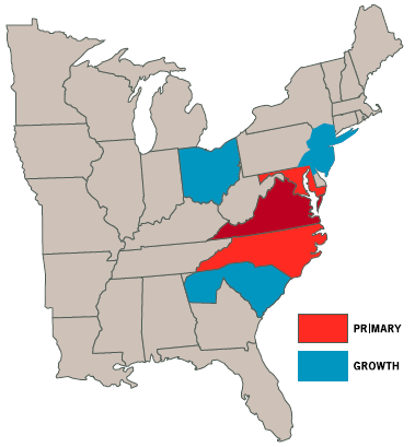 Primary and Growth areas identified by Virginia Tourism Corporation for advertising