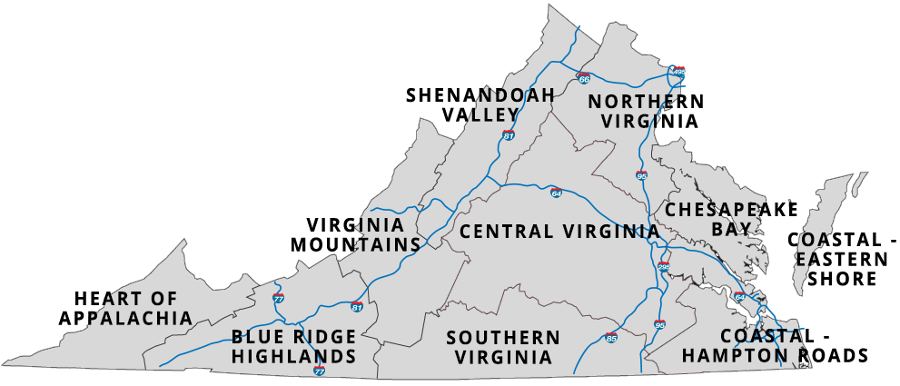 the Virginia Tourism Corporation markets different regions of Virginia