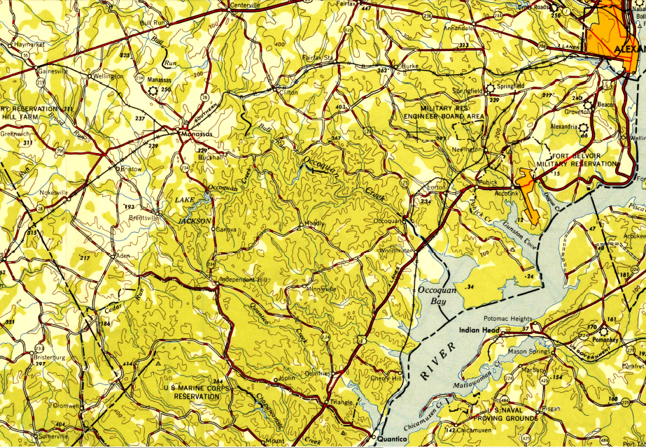 Northern Virginia in 1948 - before the Shirley Highway (now -95) was built between the Potomac and Occoquan rivers