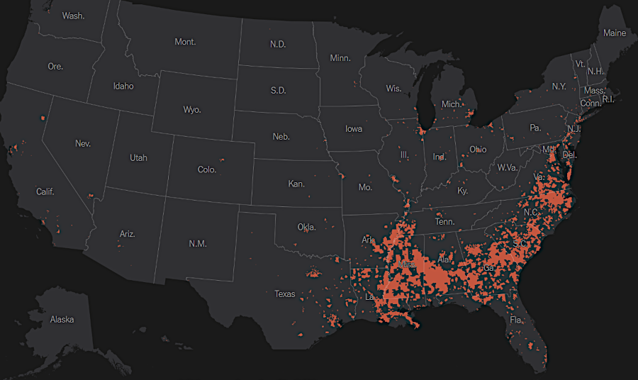 areas where the population is currently at least 20% African-American