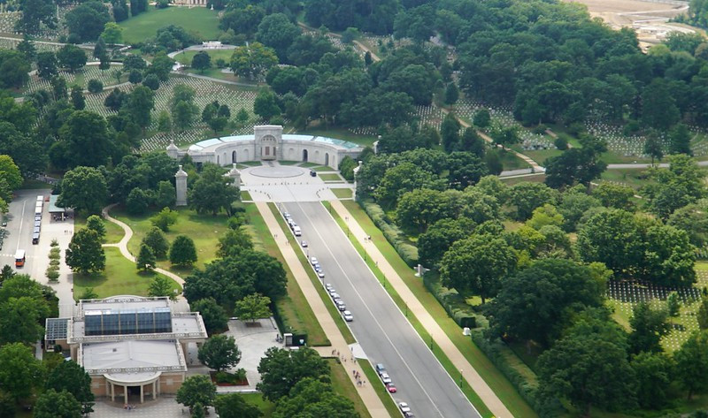 the road across Memorial Bridge stops at the entrance to Arlington National Cemetery