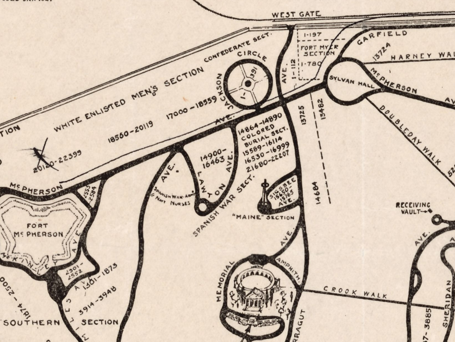 white and colored sections were established for burial at Arlington National Cemetery