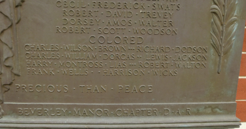 the plaque on the Augusta County courthouse wall honoring local soldiers who died in World War I lists the Colored separately