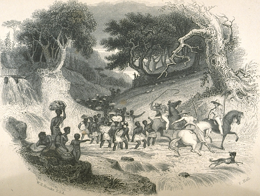 enslaved people were organized into a group (coffle) and marched from purchase sites to sale sites, in this case near Fredericksburg in 1839