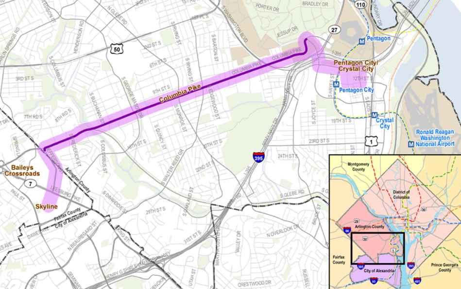 Columbia Pike streetcar line will connect Skyline Towers and new development along Columbia Pike to Pentagon City Metro Station