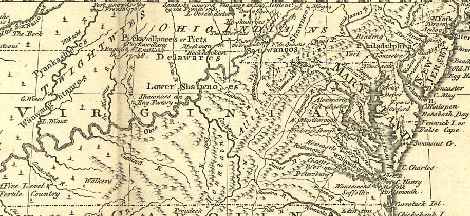 prior to the French and Indian War, almost every place on the map west of the Blue Ridge was Native American or French