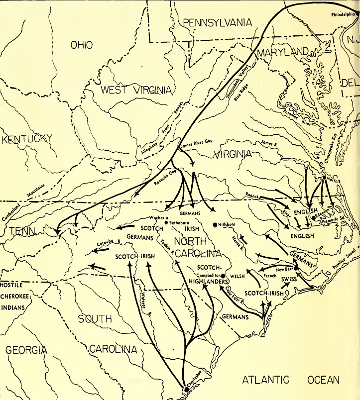 most German-speaking settlers in the 1700's entered Virginia primarily via Pennsylvania, establishing with Scotch-Irish immigrants the Great Wagon Road