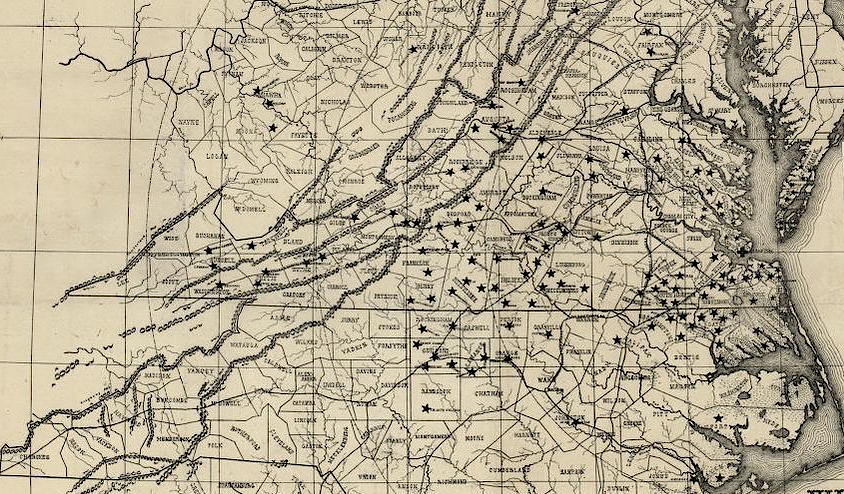 locations of schools taught by graduates of the Hampton Normal & Agricultural Institute from 1871 to 1876