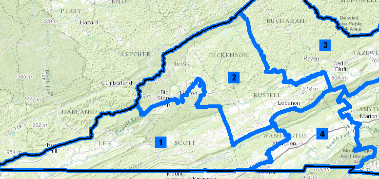 from 2001-2011, District 1 of the House of Delegates included less territory - but faster population growth in other areas of Virginia required a boundary adjustment after the 2011 Census