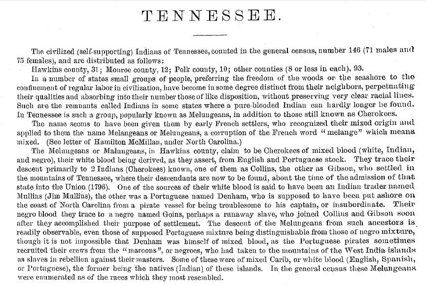 1890 Census report on Melungeons in Tennessee