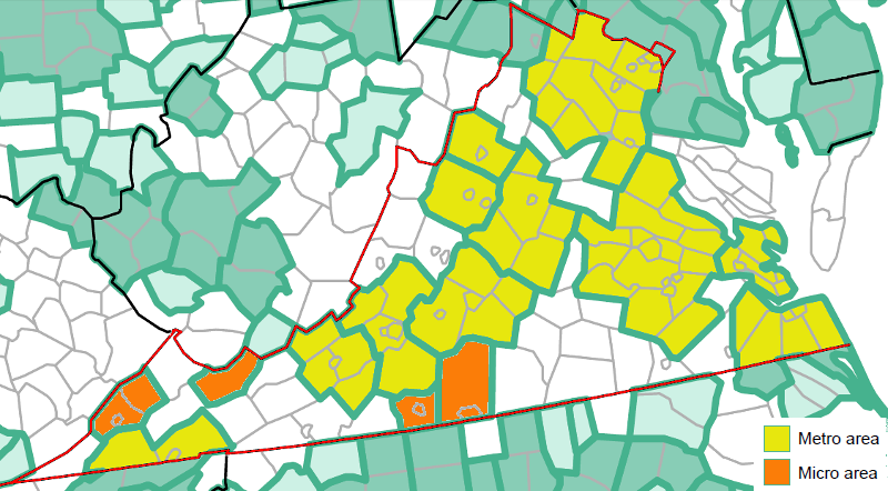 in 2013, the Federal Office of Management and Budget (OMB) defined boundaries for 11 Metropolitan Statistical Areas and 4 Micropolitan Statistical Areas in Virginia