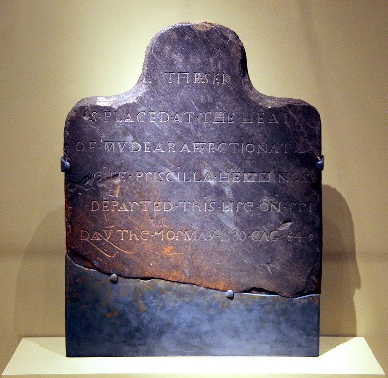 gravestone carved by John Hemmings for his wife Priscilla in 1830