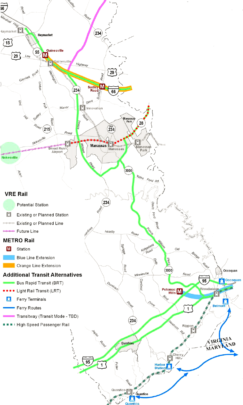 new transit infrastructure planned (but not funded...) in Prince William County by the year 2030