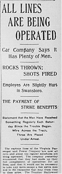 the Virginia Passenger and Power Company in Richmond broke a strike by streetcar employees in 1903