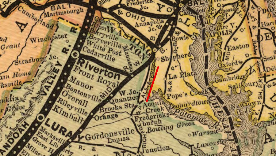 the Alexandria and Fredericksburg Railway connected with the Richmond, Fredericksburg and Potomac Railroad at Quantico in 1872