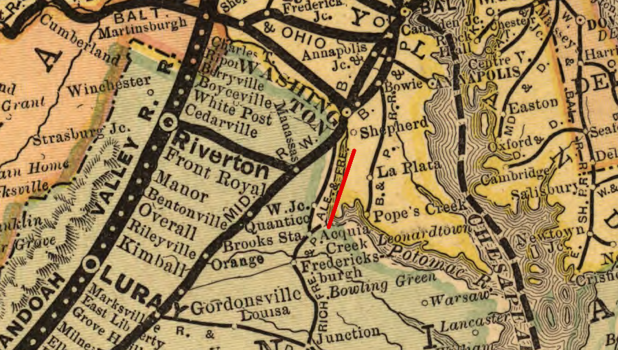 the Alexandria and Fredericksburg Railway connected with the Richmond, Fredericsburg and Potomac Railroad at Quantico in 1872