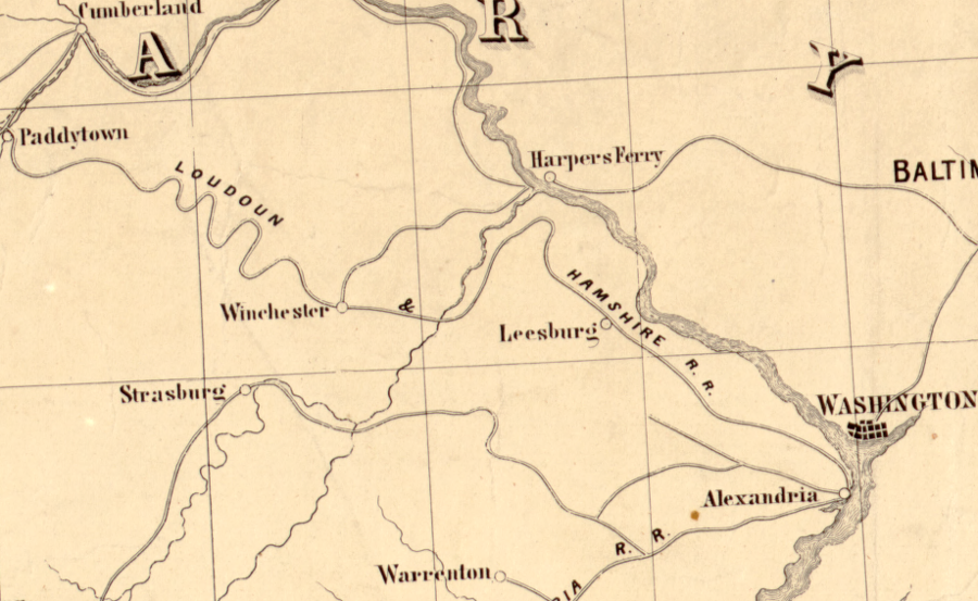 the Alexandria, Loudoun and Hampshire Railroad was planned to cross the Blue Ridge, pass through Winchester, then connect to the Potomac River