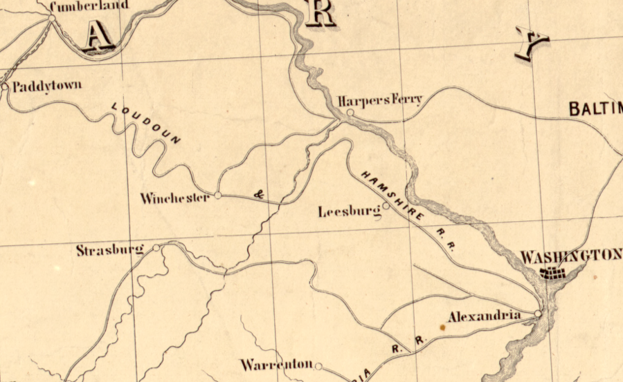 the Alexandria, Loudoun and Hampshire Railroad was planned to cross the Blue Ridge, pass through Winchester, then connect to the coal mines at Paddytown