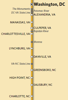 stations in Virginia where the Crescent passenger trains stop