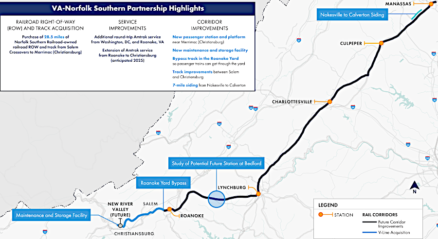 extending Amtrak service to Christiansburg included upgrades to the track as far north as Manassas