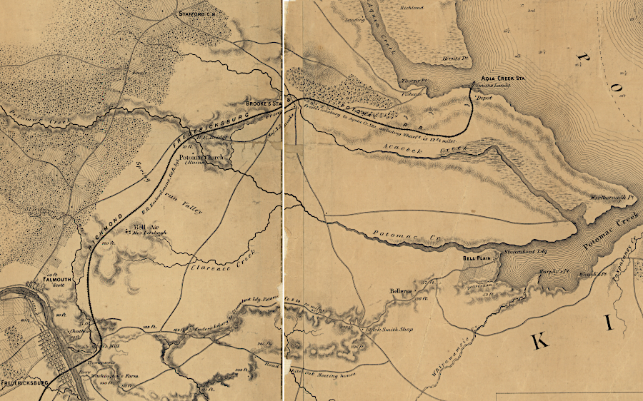 the Richmond, Fredericksburg, and Potomac (RF&P) Railroad ended at Aquia Landing until 1872