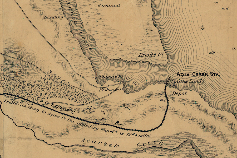 the Richmond, Fredericksburg, and Potomac (RF&P) Railroad ended at Aquia Creek until 1872