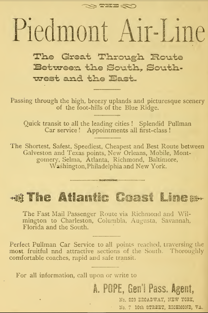 the Atlantic Coast Line competed with the Seaboard Air Line and the Piedmont Air Line