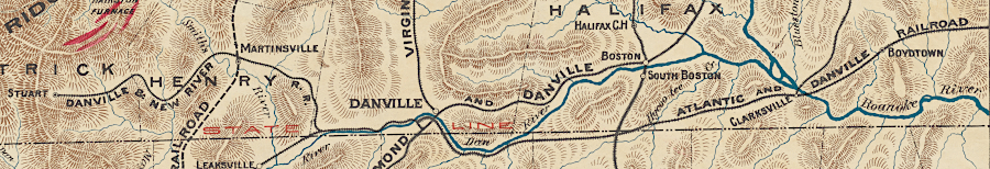the Atlantic and Danville Railroad reached Damville as its western end; the Danville and New River Railroad connected furher west to Stuart