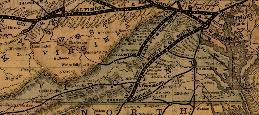 the Baltimore and Ohio (B&O) Railroad controlled multiple railroads in Virginia in the 1870's