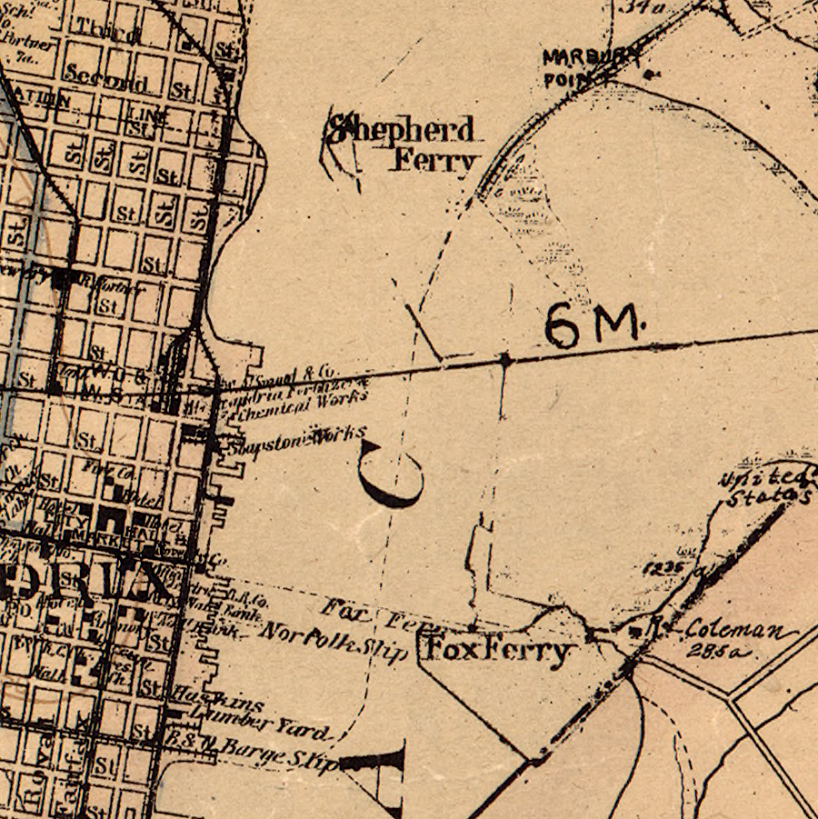the Baltimore and Ohio Railroad was forced to barge railcars across the Potomac River, from Shepherds Ferry to Alexandria waterfront, between 1872-1904