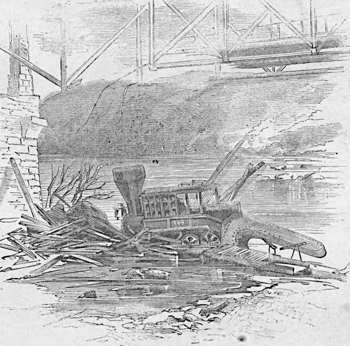 Confederates drove a B&O locomotives off the end of the burned bridge at Harpers Ferry