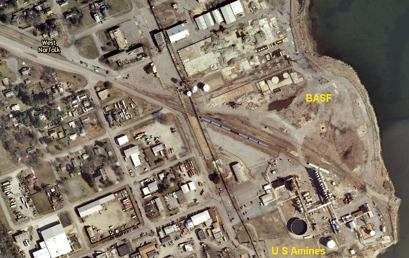the now-demolished BASF chemical plant in the West Norfolk portion of Portsmouth was a major shipper on the Commonwealth Railway until it closed in 2007, but the U S. Amines plant remains in operation