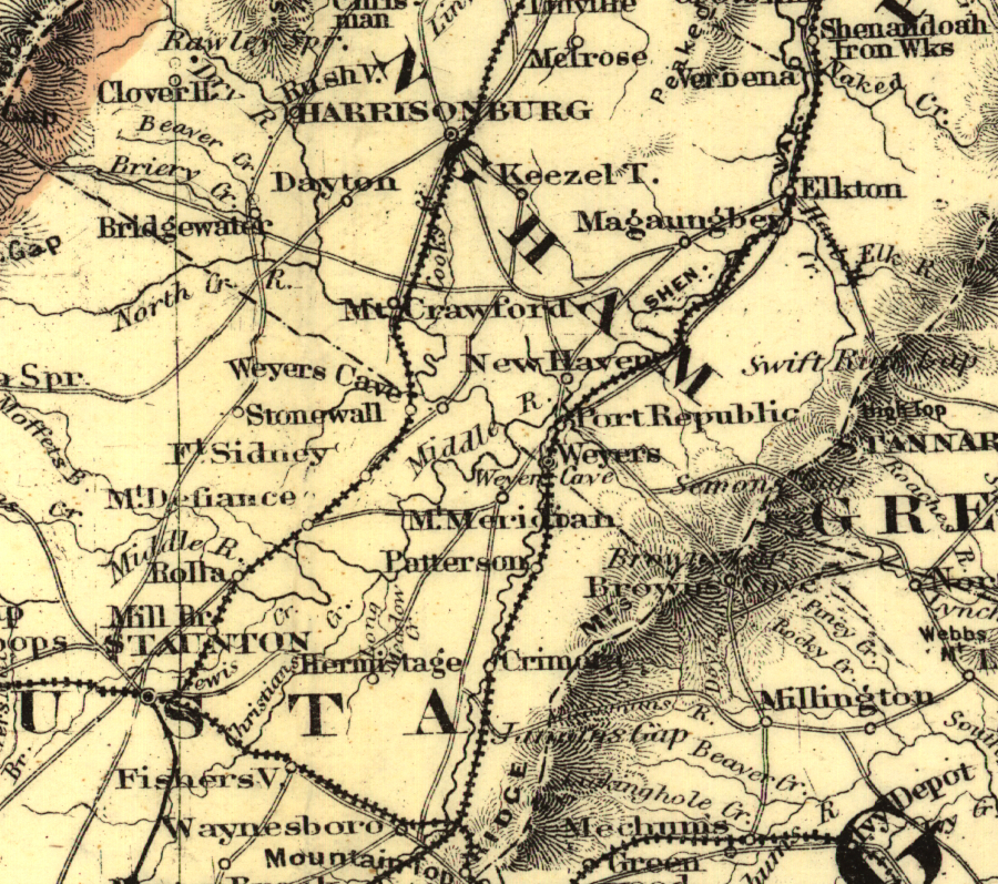 before 1896, there was no direct railroad connection between Harrisonburg and Elkton