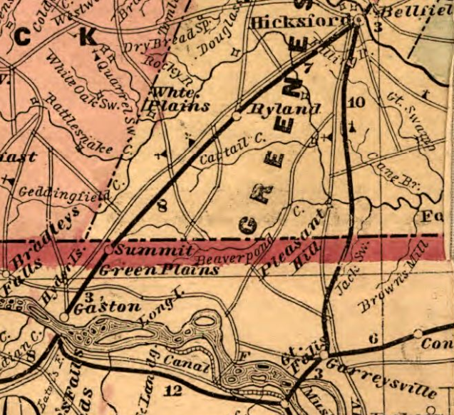 at the Meherrin River, where the towns of Hicksford and Belfield were later united into Emporia, separate railroad lines went south to the Roanoke River at Gaston and Weldon