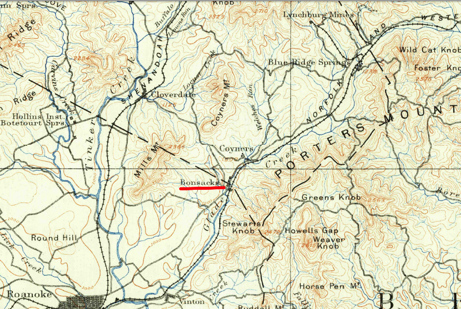the Norfolk and Western Railroad connected to the Shenandoah Valley Railroad at Big Lick, not Bonsack