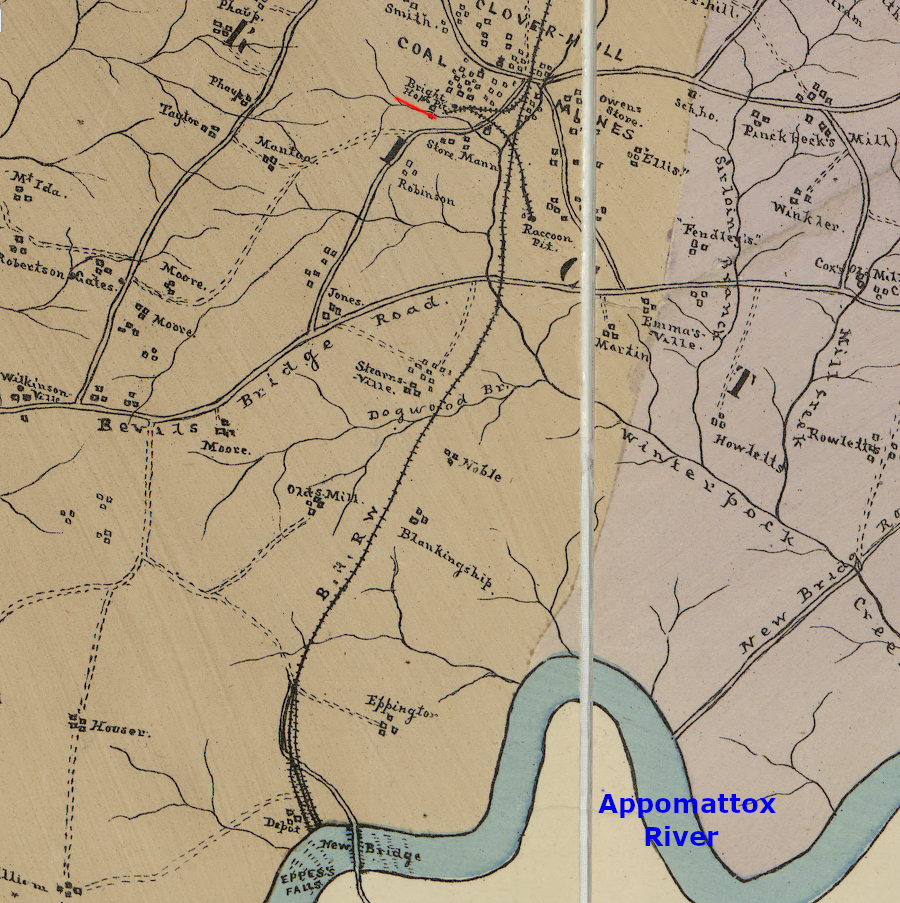 the Bright Hope Railway & Coal Company extended track to deliver coal from the Bright Hope pit to the Appomattox River, for shipment by water to Petersburg